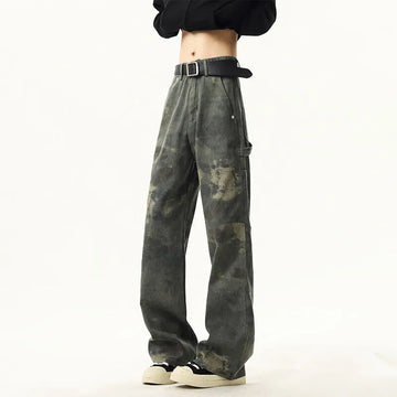 Riolio High quality Jeans Leopard Personality design Pockets Jeans Male American Style High Street Denim Pants Classic Denim Trousers